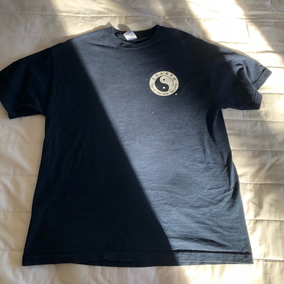 Oversized Navy Blue Cotton Tai Chi Vintage Yin and Yang T-shirt - Picture 3 of 4